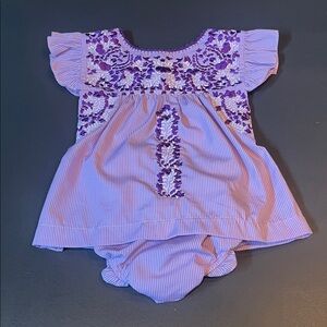 Festive Purple Embroidered Baby Dress with Bloomers 18m